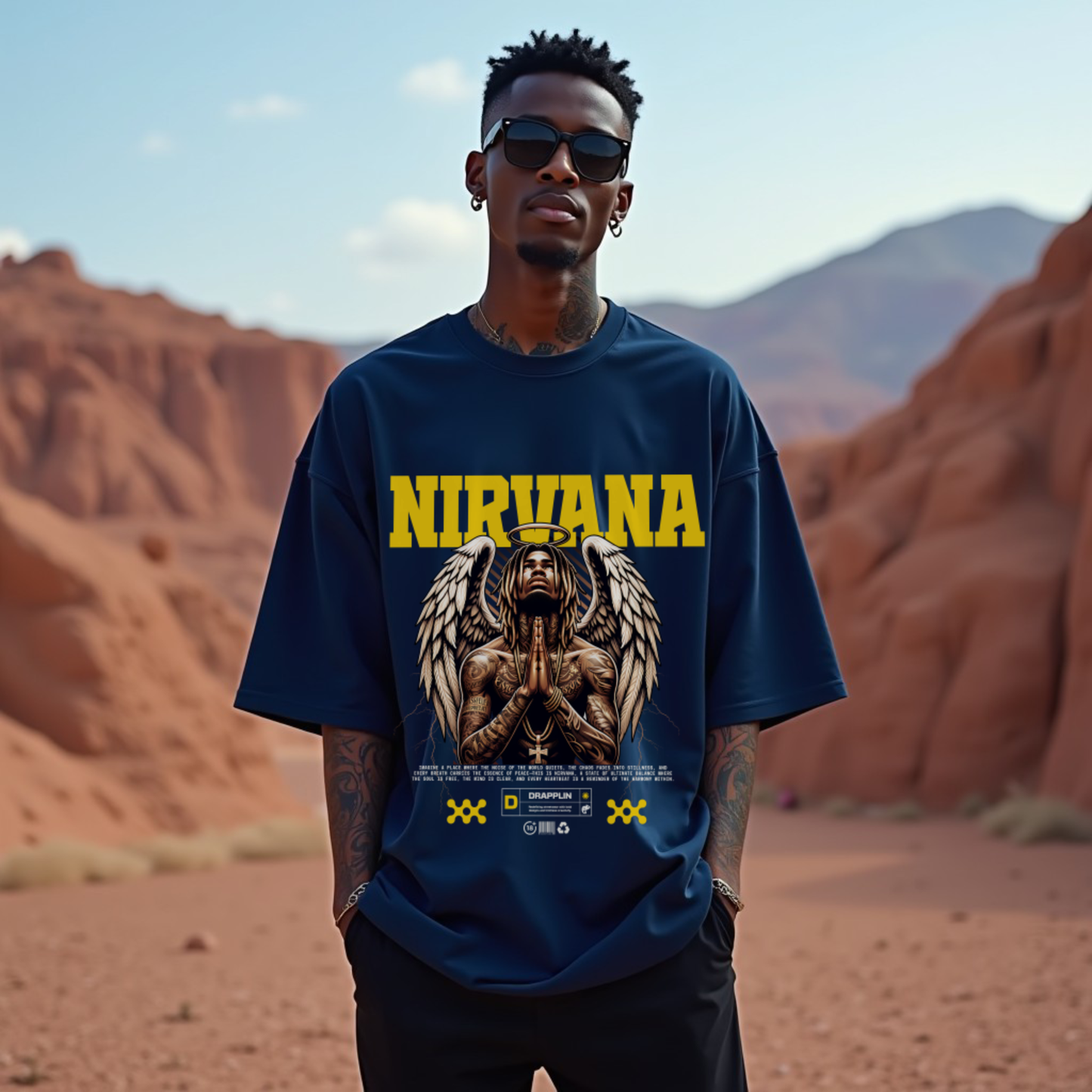 Nirvana Premium Navy Blue Oversized Typography T-shirt