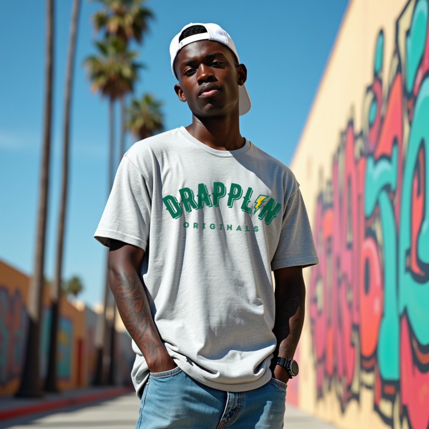 Drapplin Signature Grey Mélange Oversized Unisex Typography Printed T-shirt
