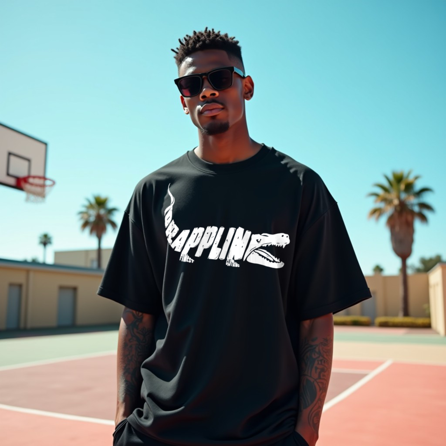 Drapplin Finest Premium Black Oversized Printed T-shirt
