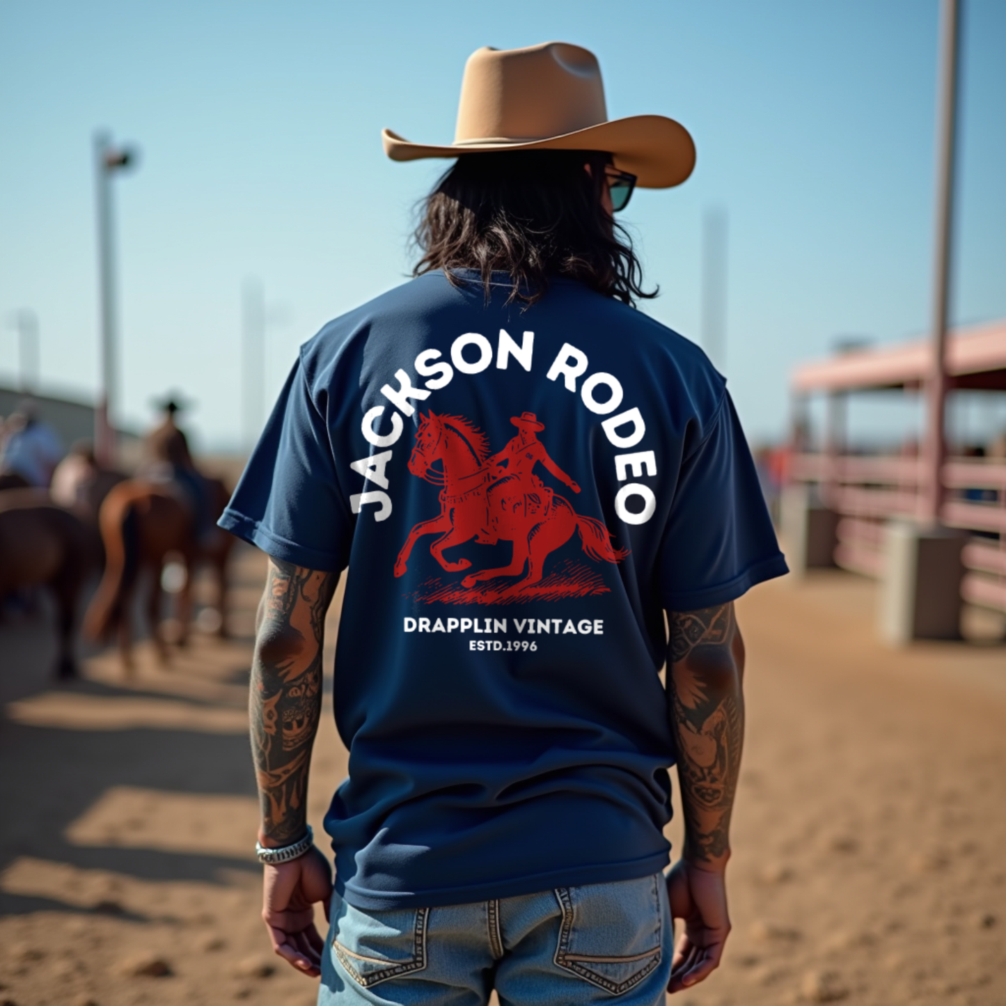 Rodeo Premium Navy Blue Oversized Back Printed T-shirt