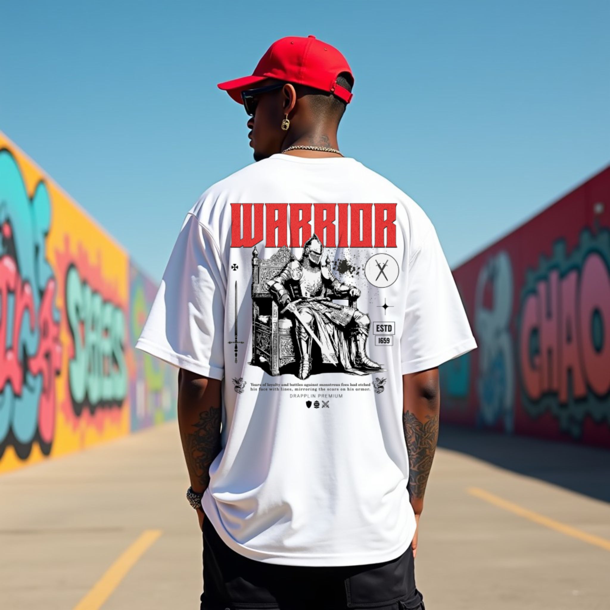 Warrior Premium White Oversized Typography Back Printed T-shirt