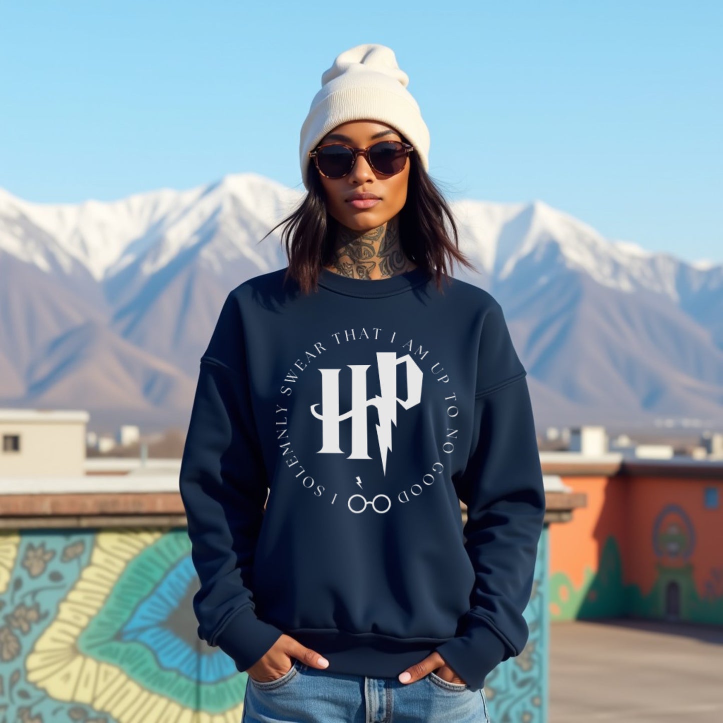 Harry Potter Navy Blue Woman Regular Typographic Printed Sweatshirt