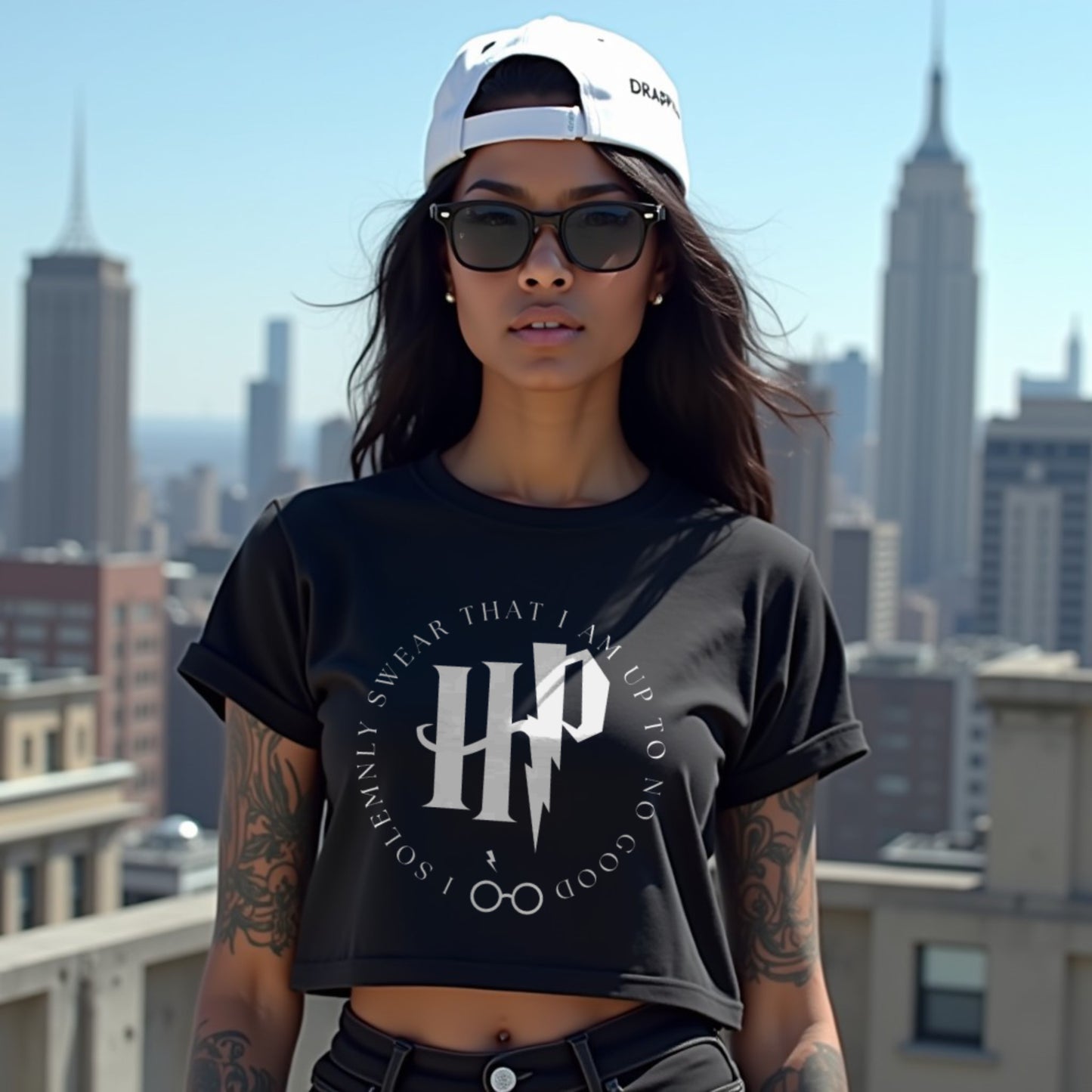 Women's Harry Potter Black Graphic Printed Crop Top T-shirt