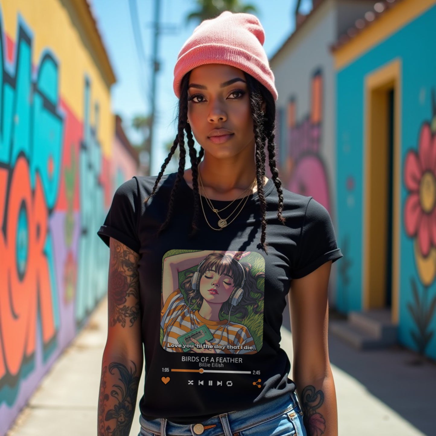 Birds Of Feather Black Woman Regular Fit Printed T-shirt