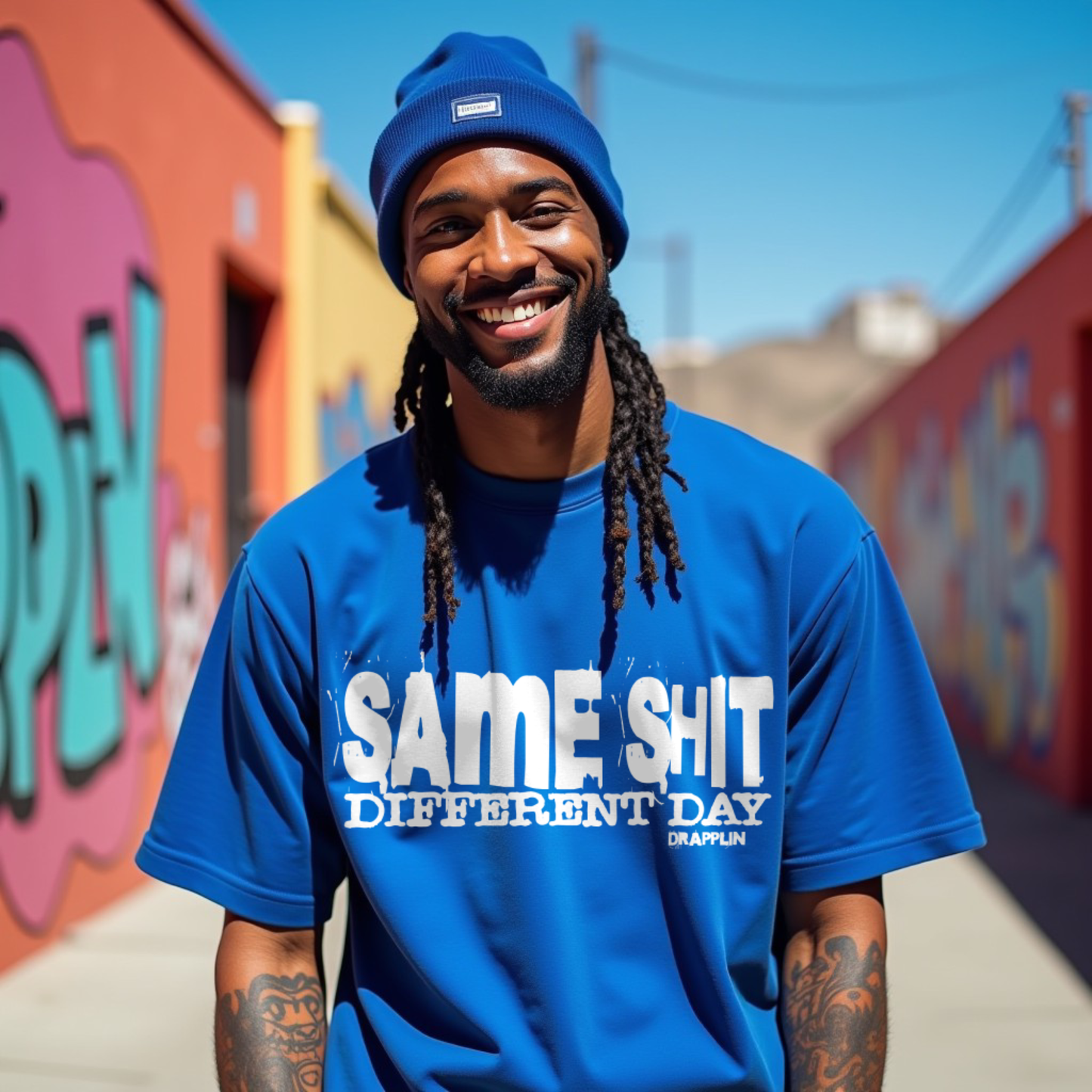 Different Premium Royal Blue Oversized Typography Printed T-shirt