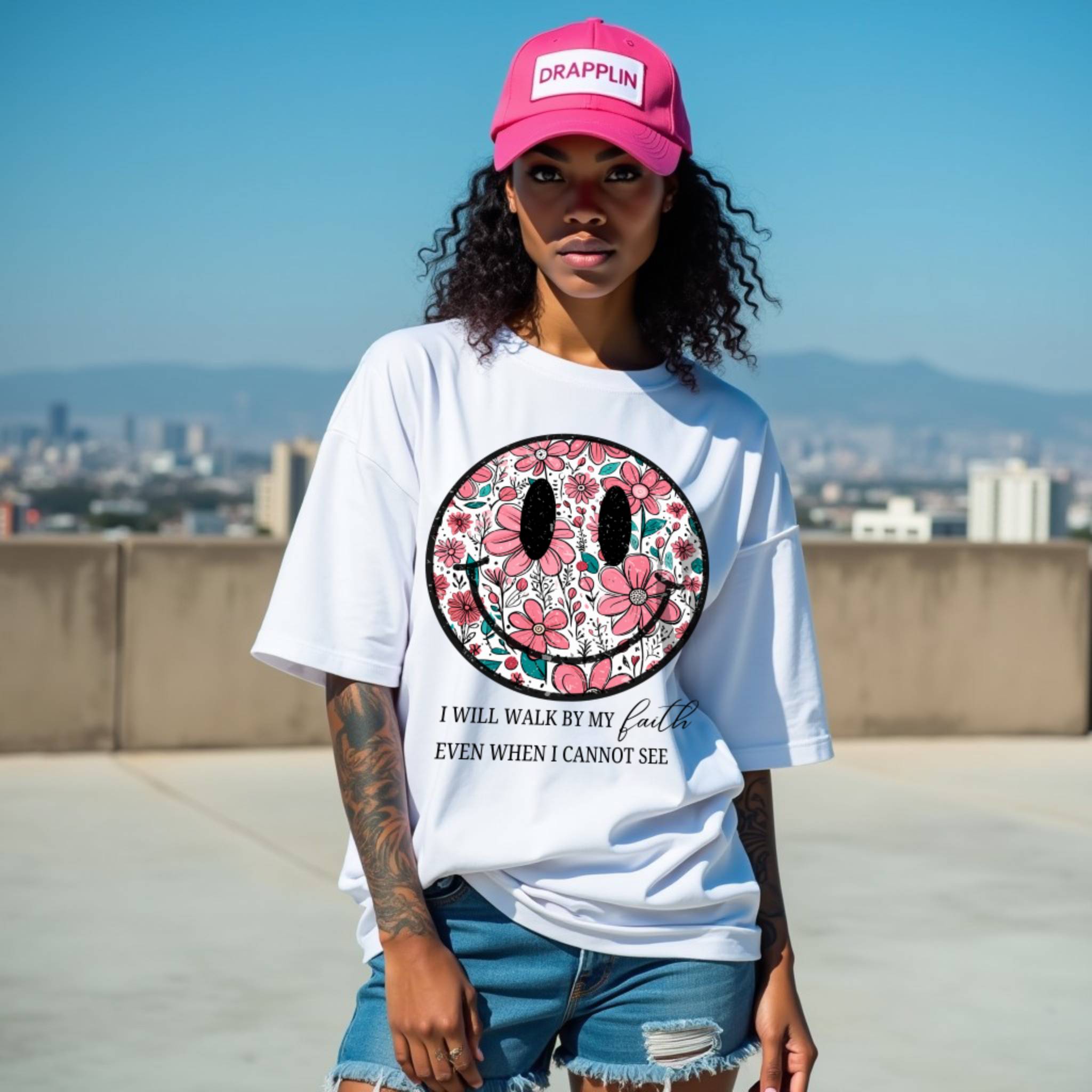 Smiley Premium White Woman Oversized Printed T-shirt