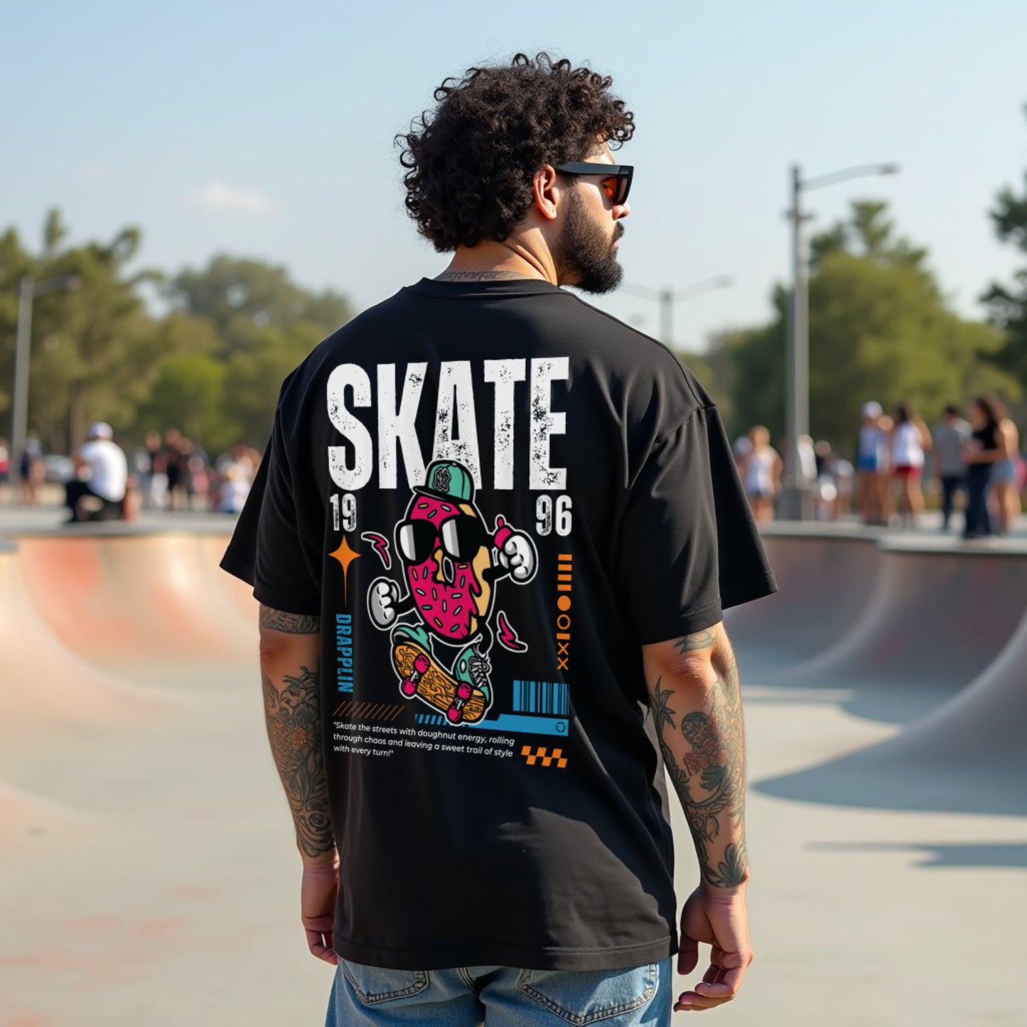 Skate Black Oversized Typography Back Printed T-shirt