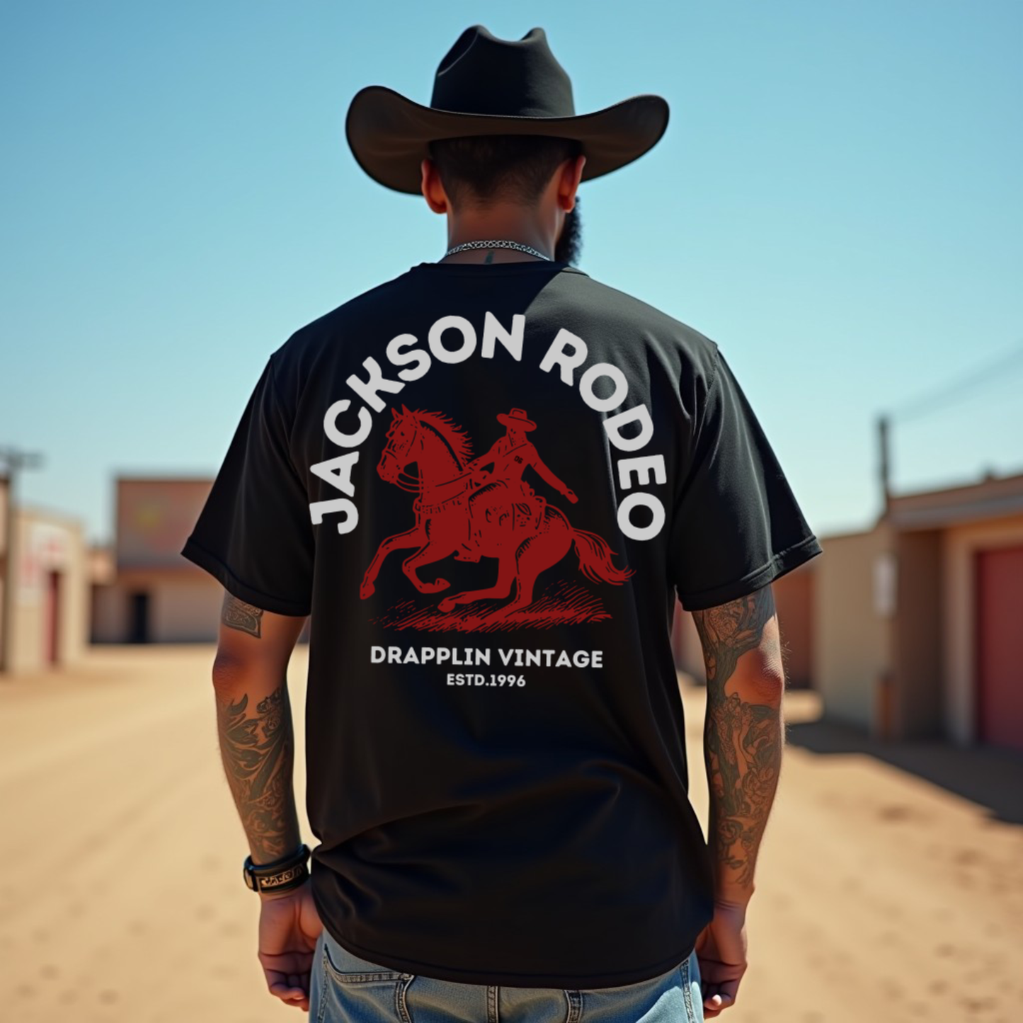 Rodeo Premium Black Oversized Back Printed T-shirt