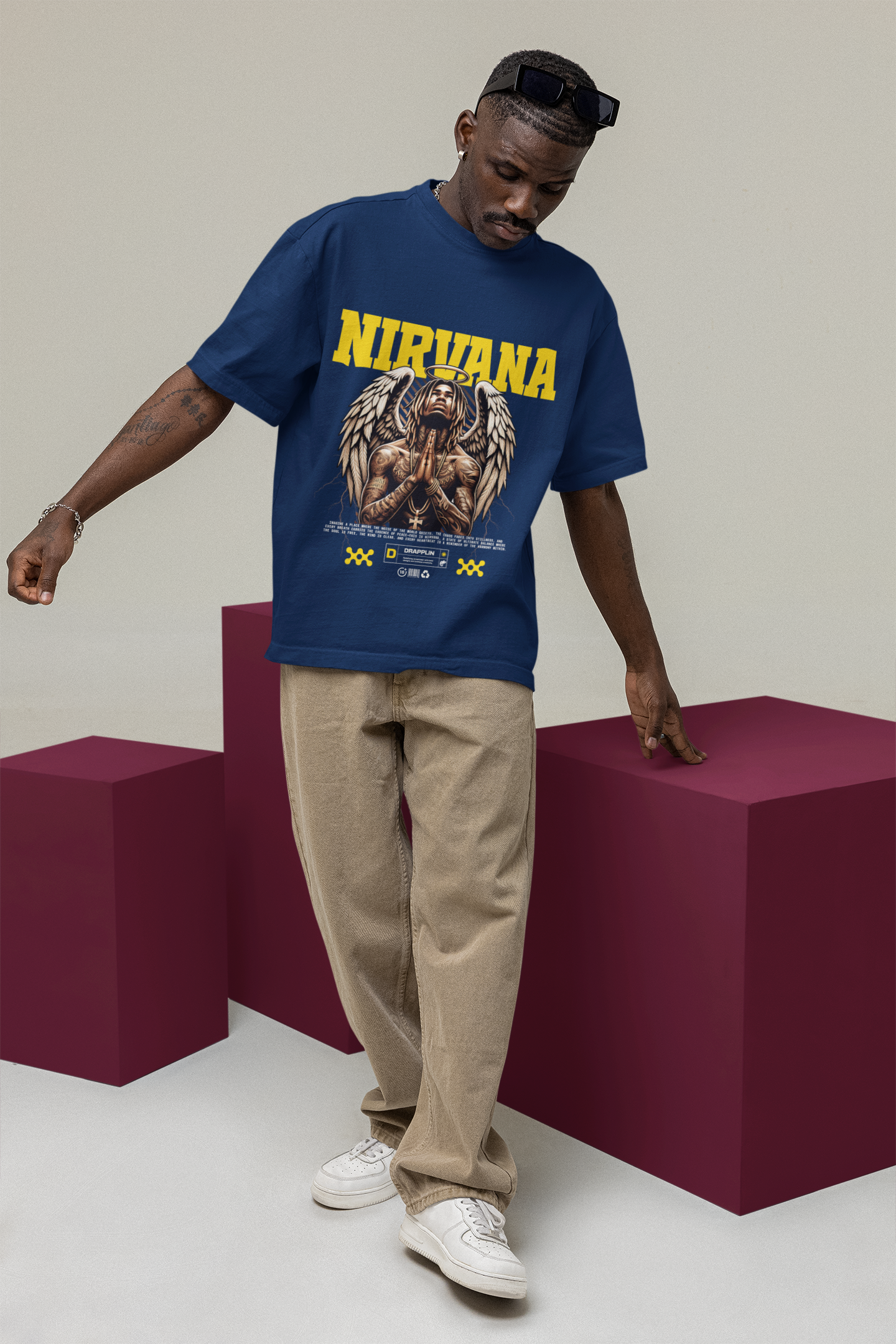Nirvana Premium Navy Blue Oversized Typography T-shirt