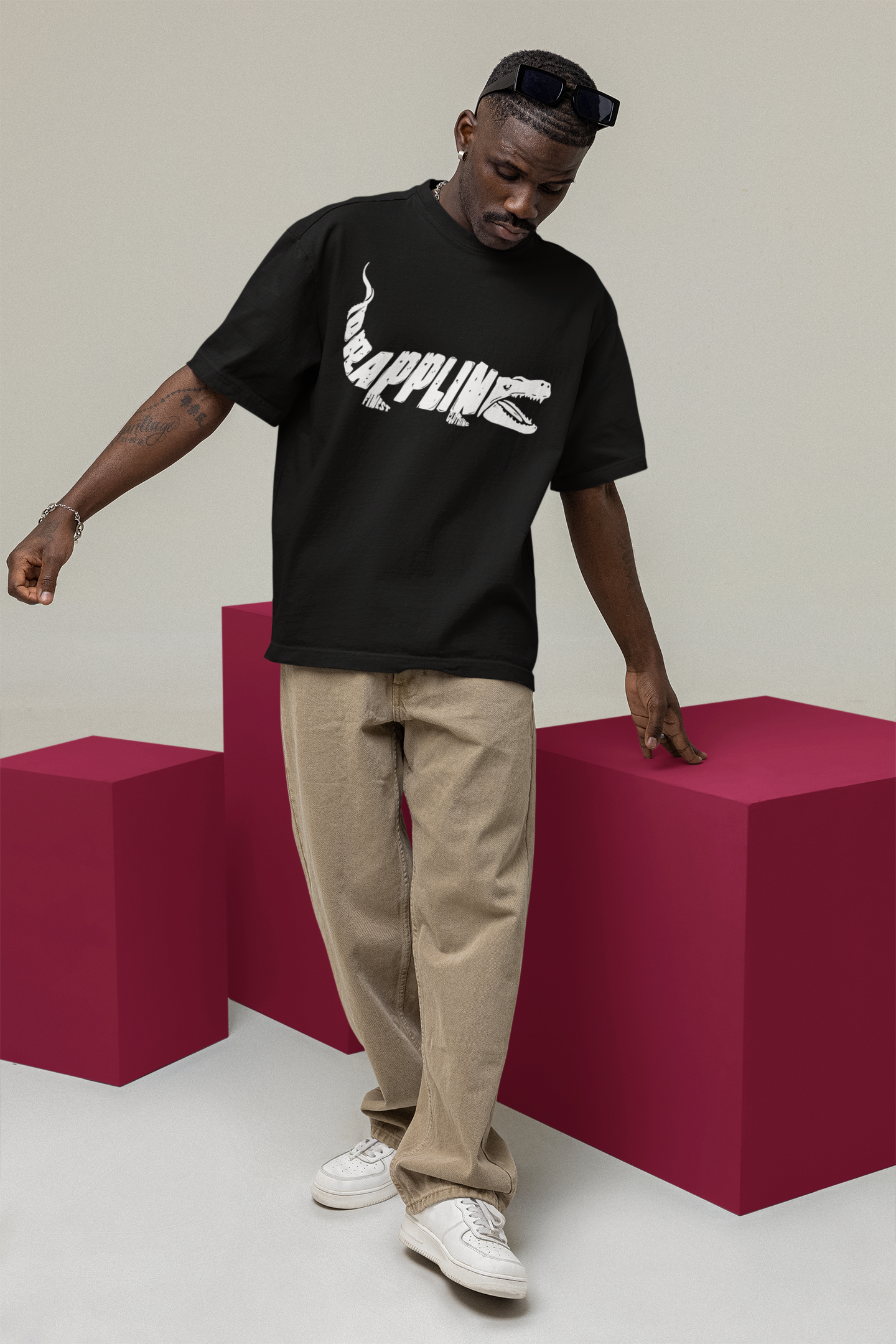 Drapplin Finest Premium Black Oversized Printed T-shirt