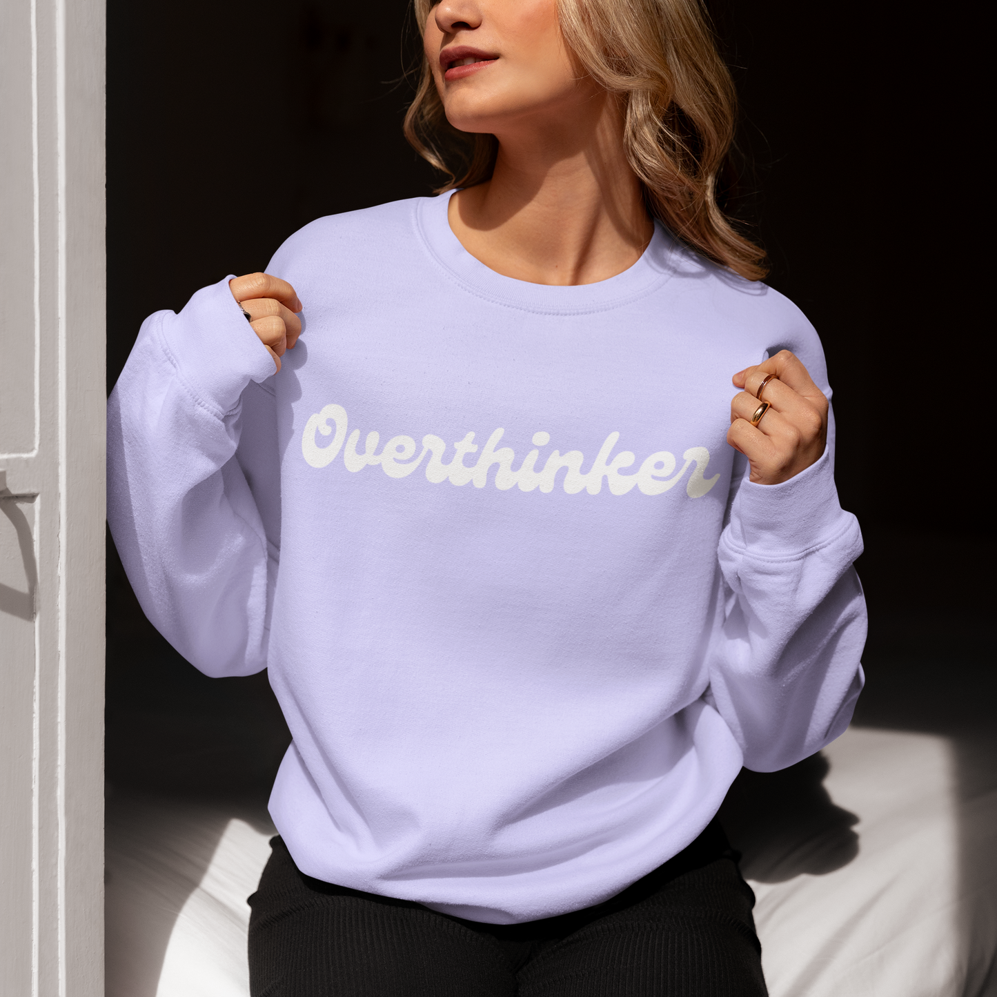 Overthinker Lavender Woman Regular Typographic Printed Sweatshirt