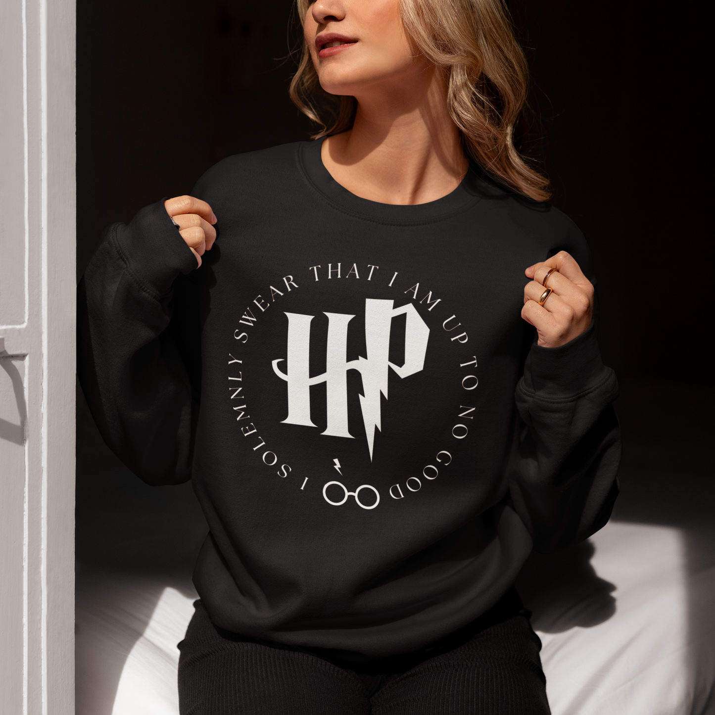 Harry Potter Black Woman Regular Typographic Printed Sweatshirt