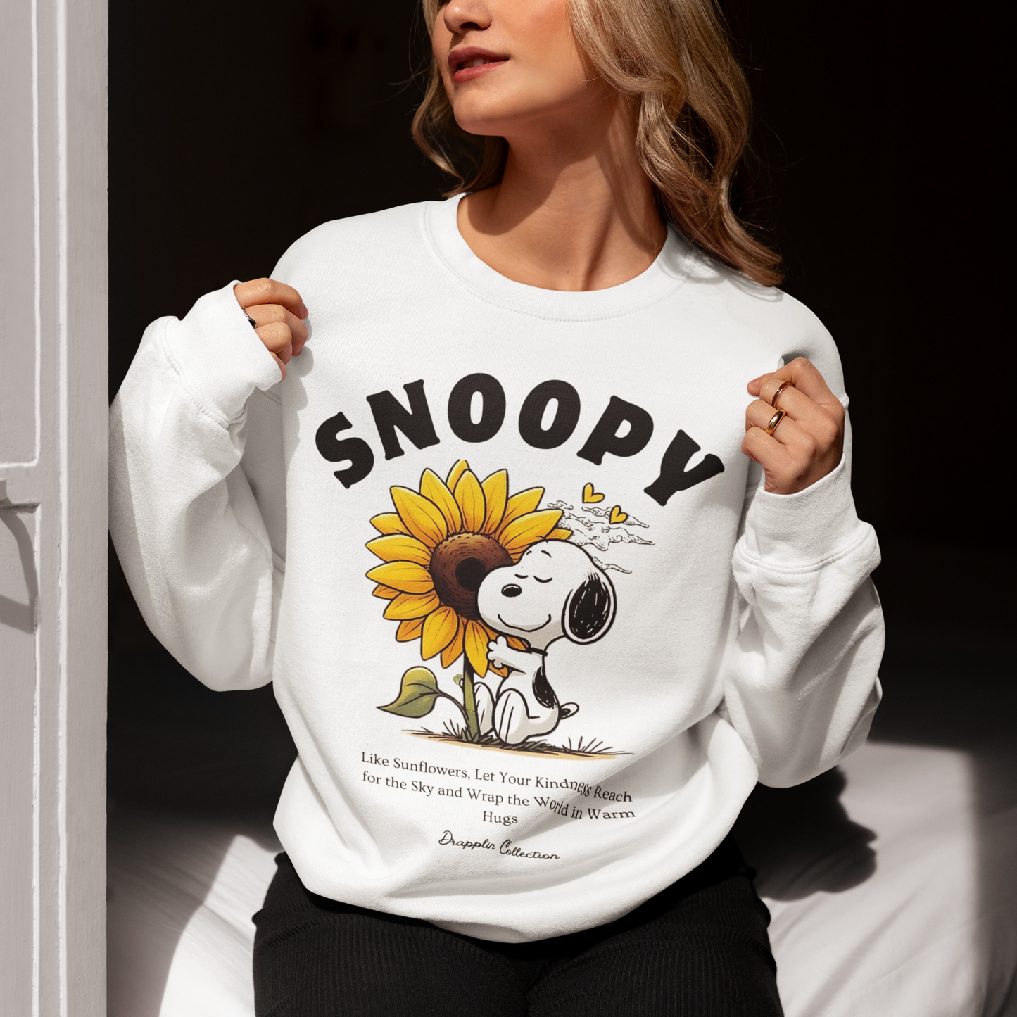Snoopy White Woman Regular Typographic Printed Sweatshirt