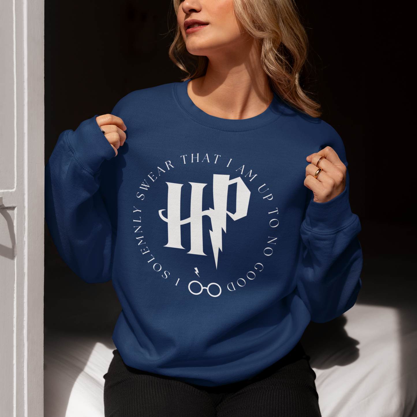 Harry Potter Navy Blue Woman Regular Typographic Printed Sweatshirt