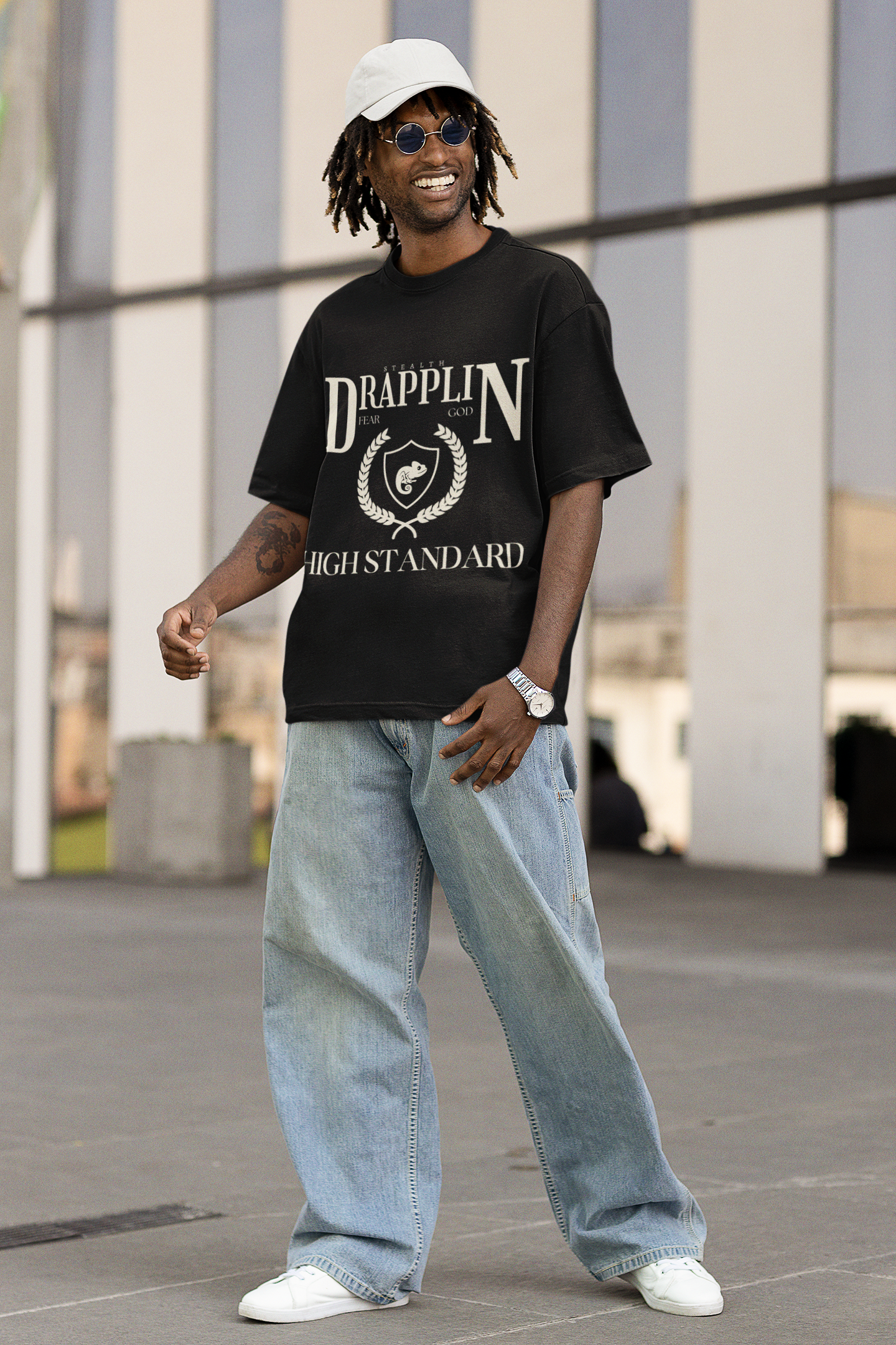 Drapplin Standard Premium Black Oversized Printed T-shirt