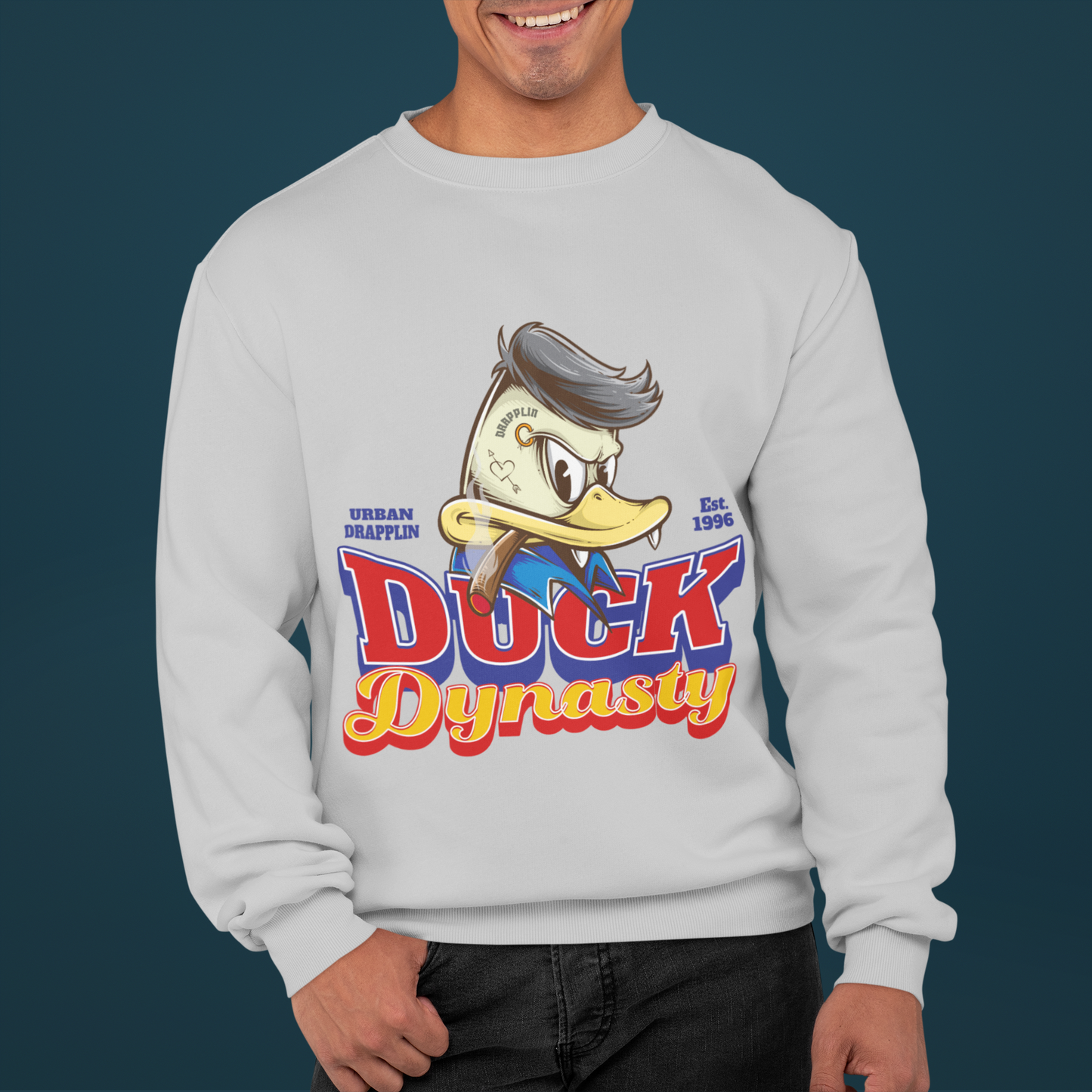 Duck Dynasty Grey Mélange Regular Printed Sweatshirt