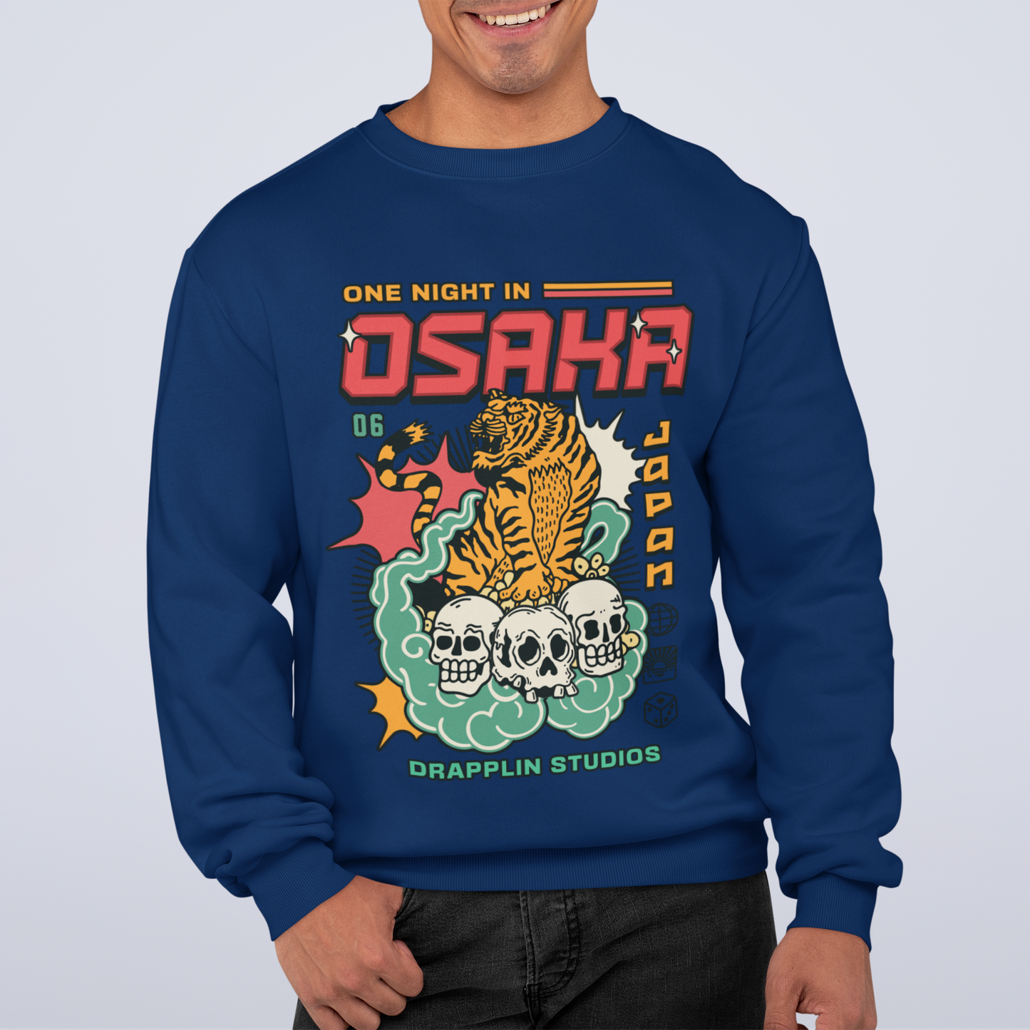 Osaka Navy Blue Regular Typographic Printed Sweatshirt