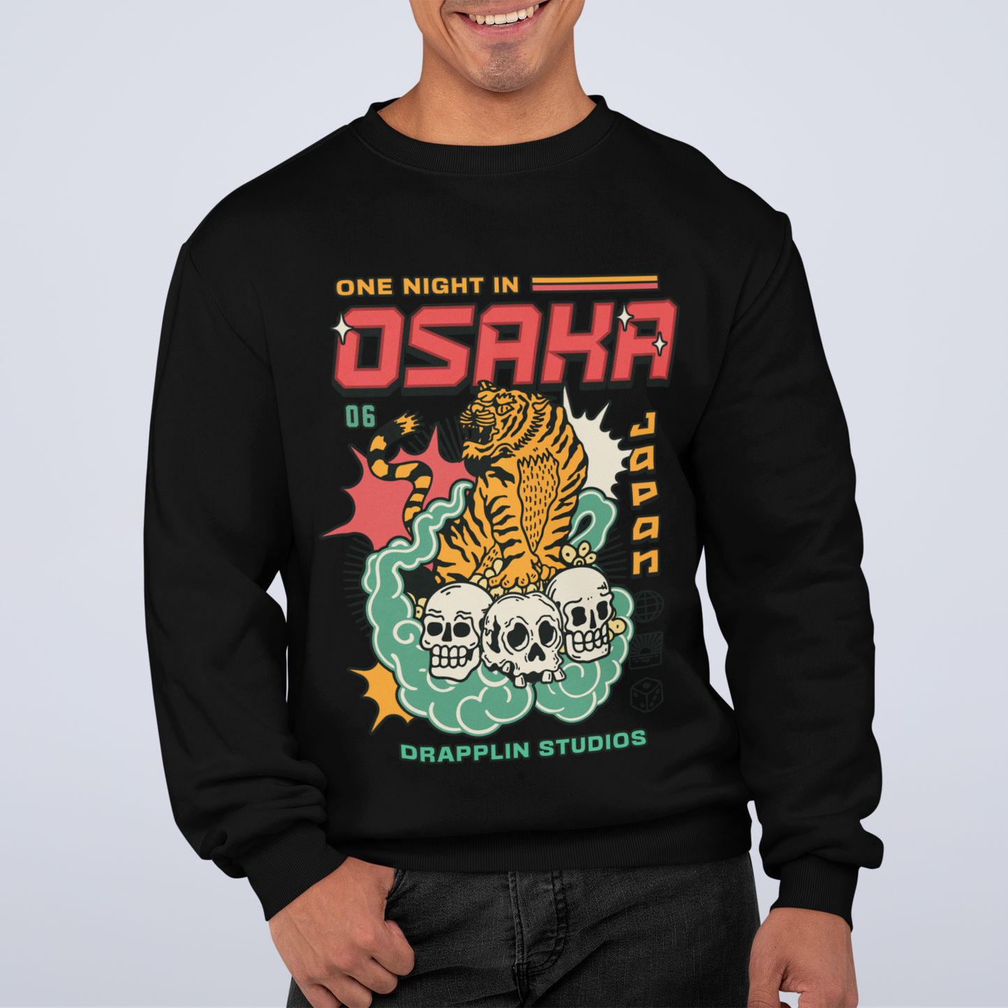 Osaka Black Regular Typographic Printed Sweatshirt