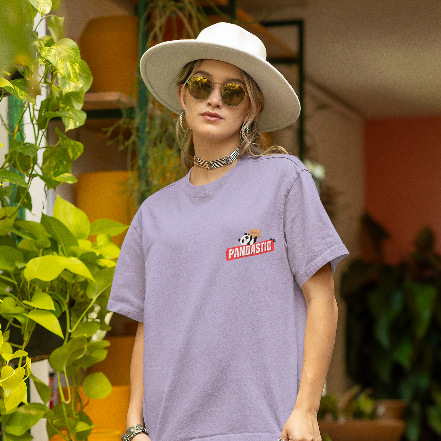 Pandastic Premium Woman Lavender Oversized Printed T-shirt