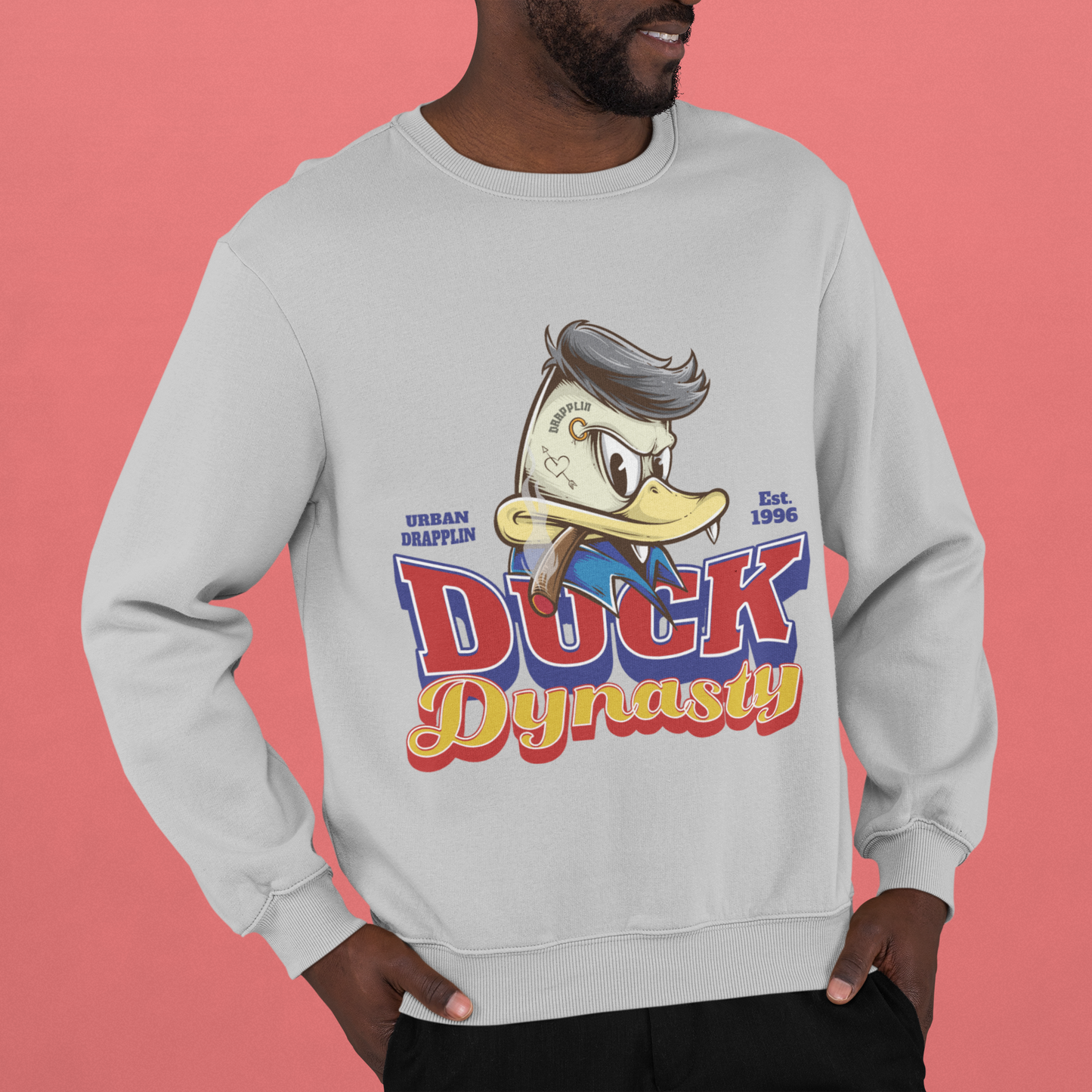 Duck Dynasty Grey Mélange Regular Printed Sweatshirt