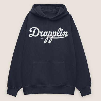 Drapplin Unisex Oversized Navy Blue Typography Printed Hoodie