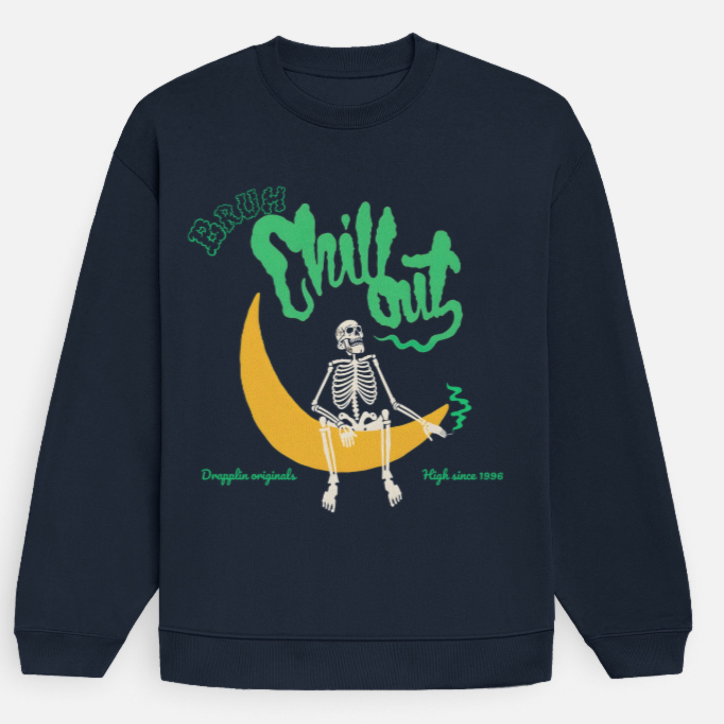 Bruh Navy Blue Premium Oversized Printed Sweatshirt