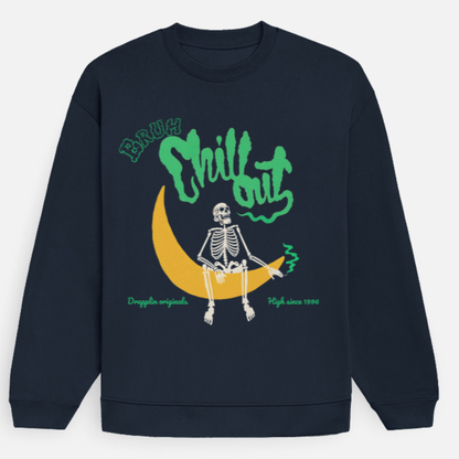 Bruh Navy Blue Premium Oversized Printed Sweatshirt