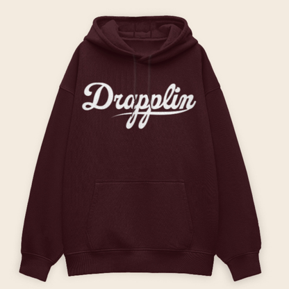 Drapplin Unisex Oversized Maroon Typography Printed Hoodie