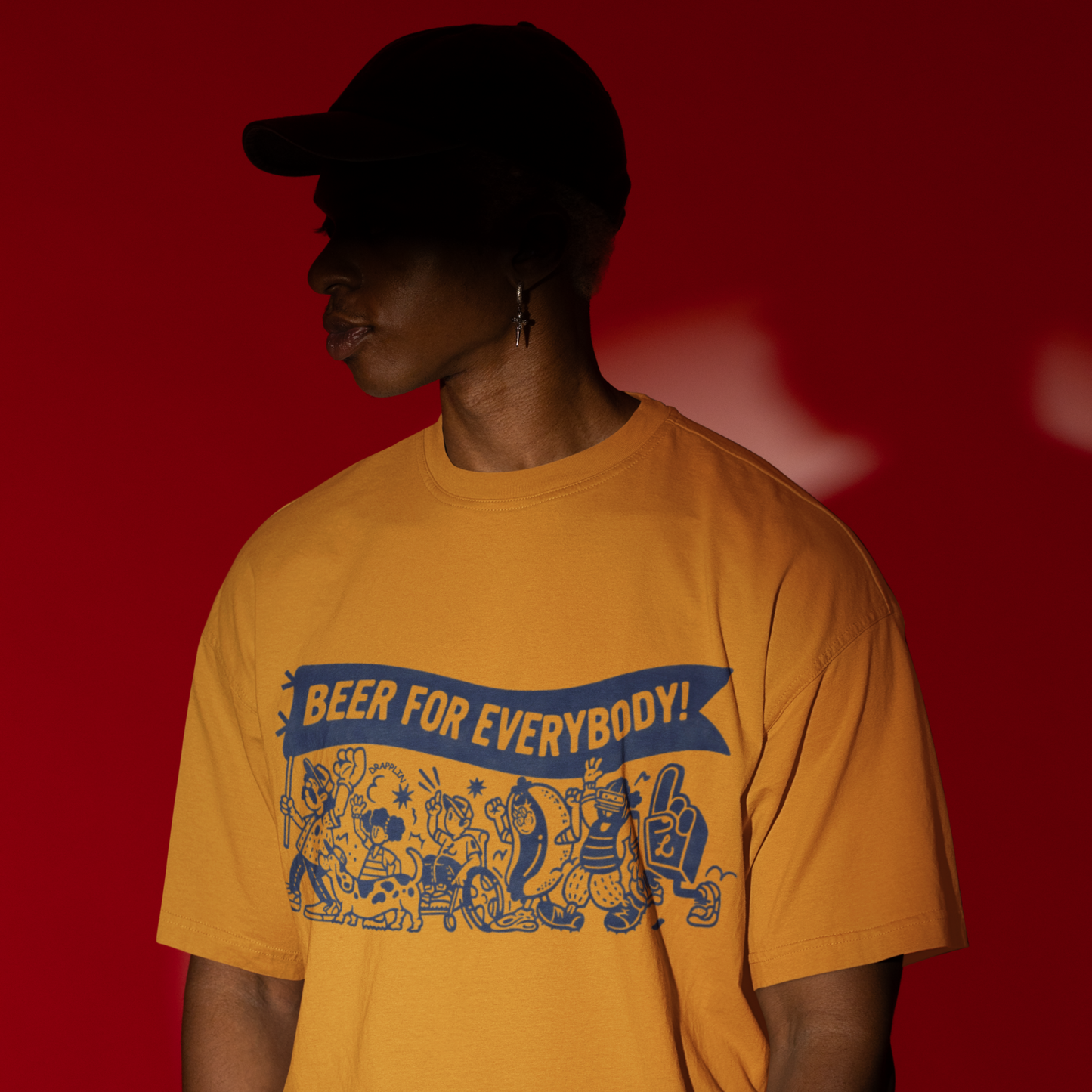 Beer Premium Mustard Yellow Oversized Printed T-shirt