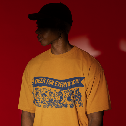Beer Premium Mustard Yellow Oversized Printed T-shirt