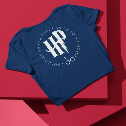 Women's Harry Potter Navy Blue Graphic Printed Crop Top T-shirt