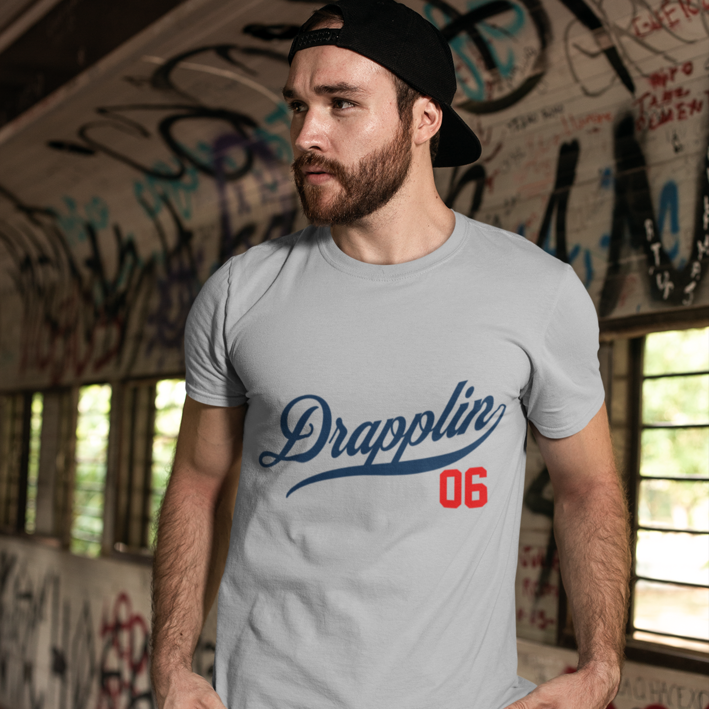 Drapplin 06 Grey Mélange Crew Neck Graphic Printed T-shirt