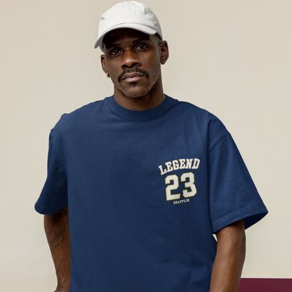 Legend Premium Navy Blue Oversized Typography Back Printed T-shirt