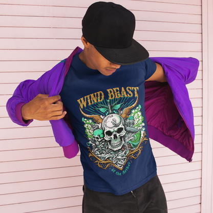 Wind Beast Navy Blue Regular Crew Neck Graphic Printed T-shirt