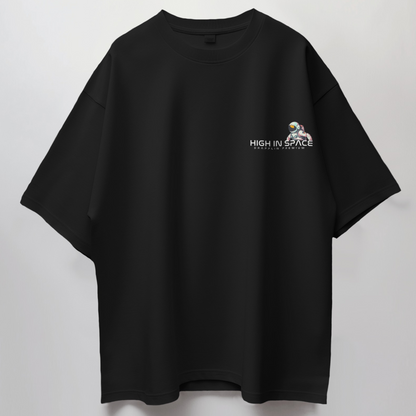 Space Premium Black Oversized Typography Back Printed T-shirt