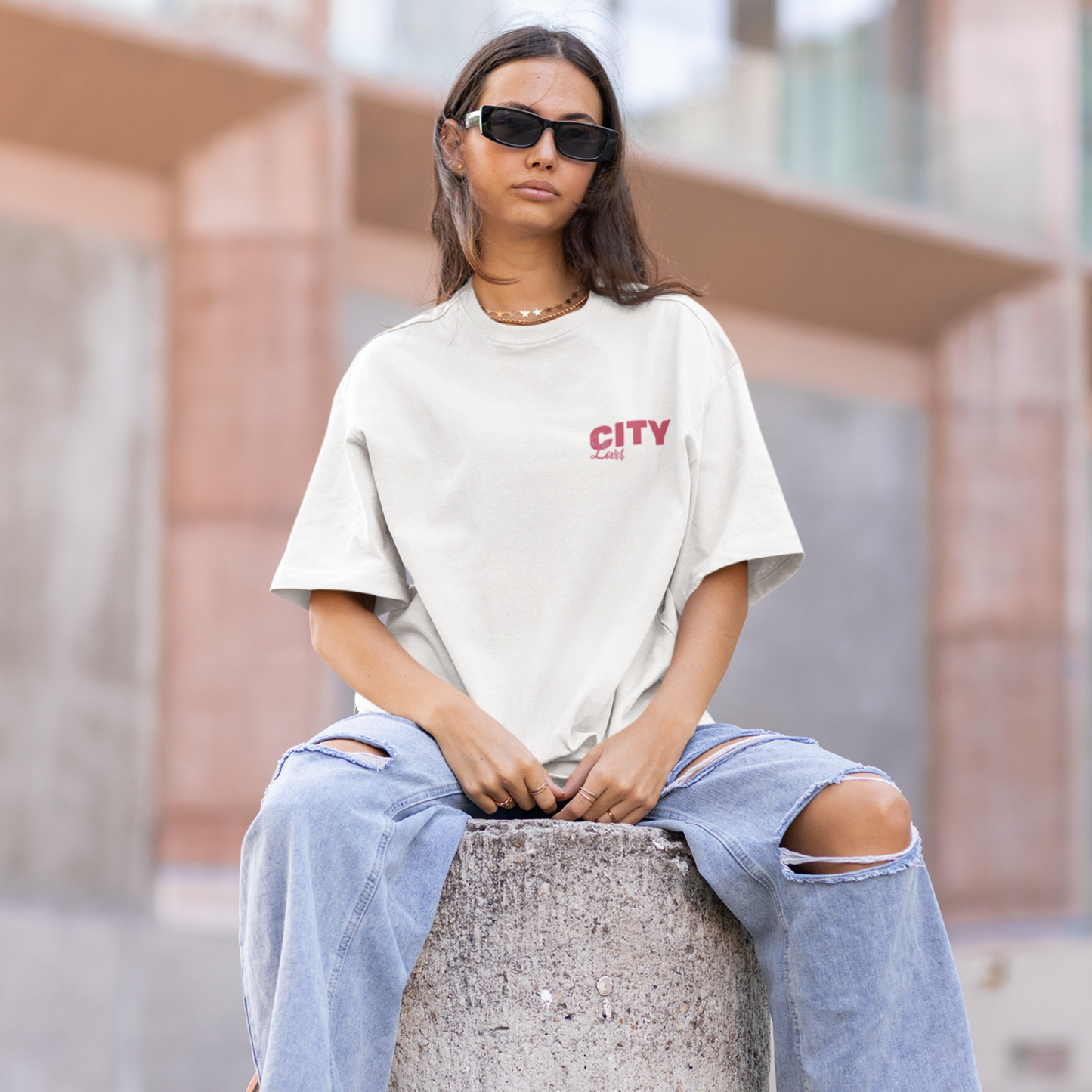 City Lover Premium White Woman Oversized Printed T-shirt