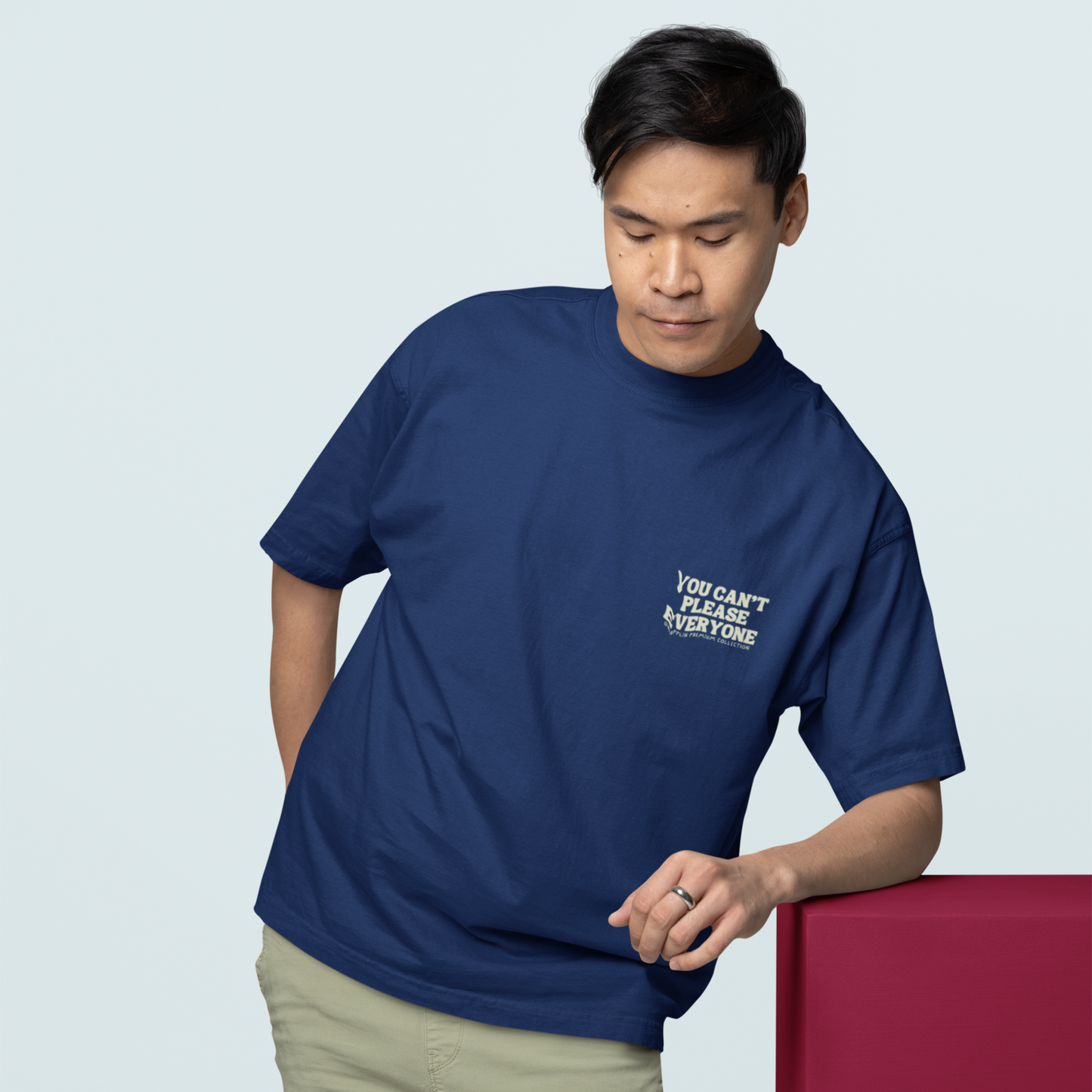 Can't Please Everyone Premium Navy Blue Oversized Typography Back Printed T-shirt