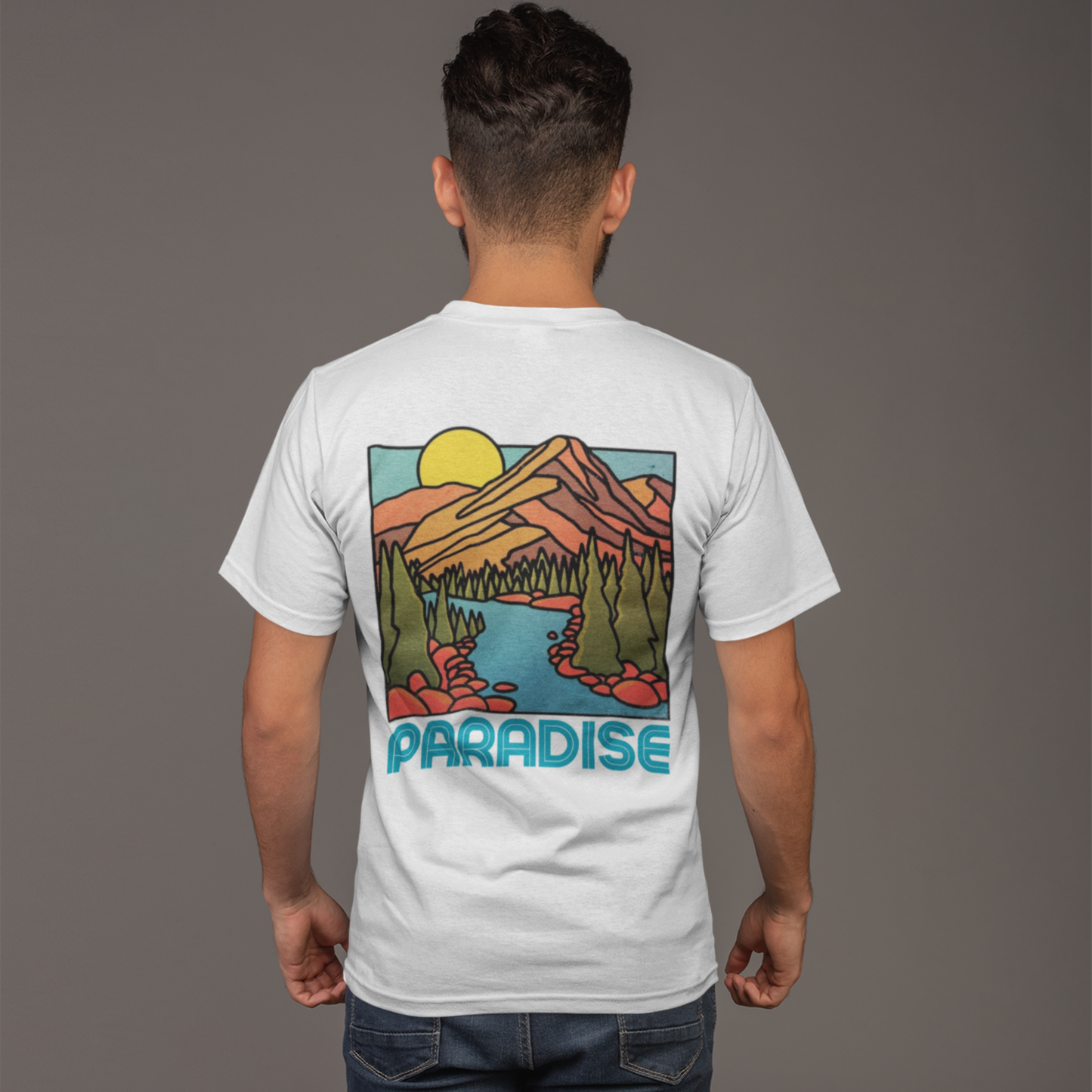 Paradise White Premium Crew Neck Back Graphic Printed T-shirt