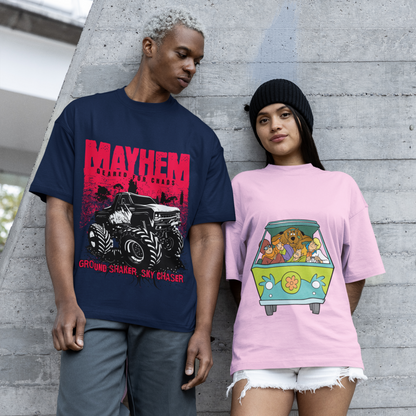 Mayhem Premium Navy Blue Oversized Printed T-shirt