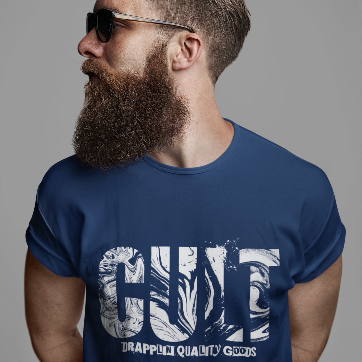 Cult Premium Navy Blue Crew Neck Graphic Printed T-shirt