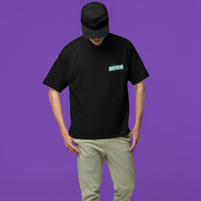 Unknown Bohemian Premium Black Oversized Typography Back Printed T-shirt
