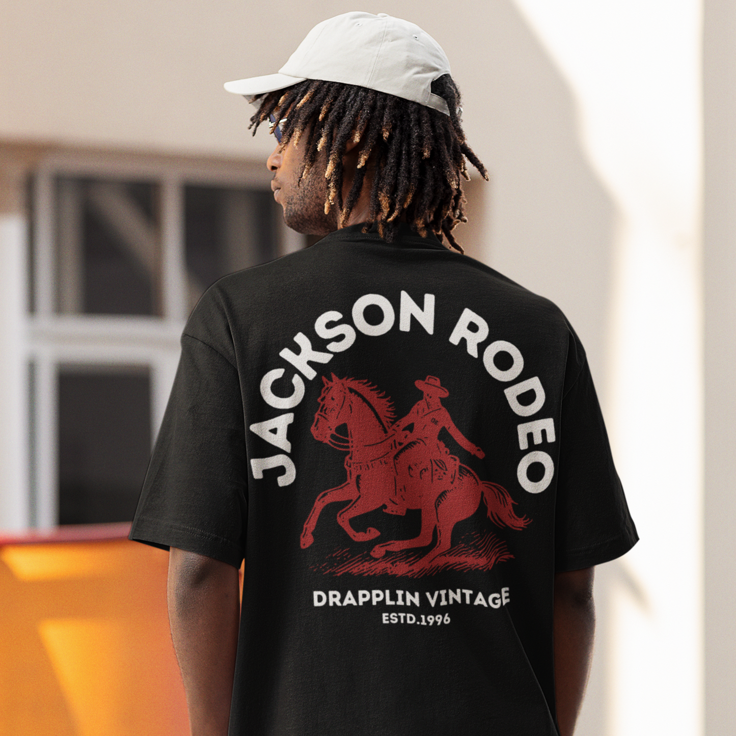 Rodeo Premium Black Oversized Back Printed T-shirt