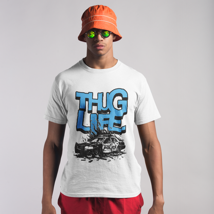 Thug Life White Crew Neck Graphic Printed T-shirt
