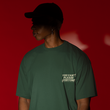 Can't Please Everyone Premium Forest Green Oversized Typography Back Printed T-shirt
