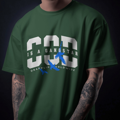 God Gangster Premium Forest Green Oversized Typography Printed T-shirt