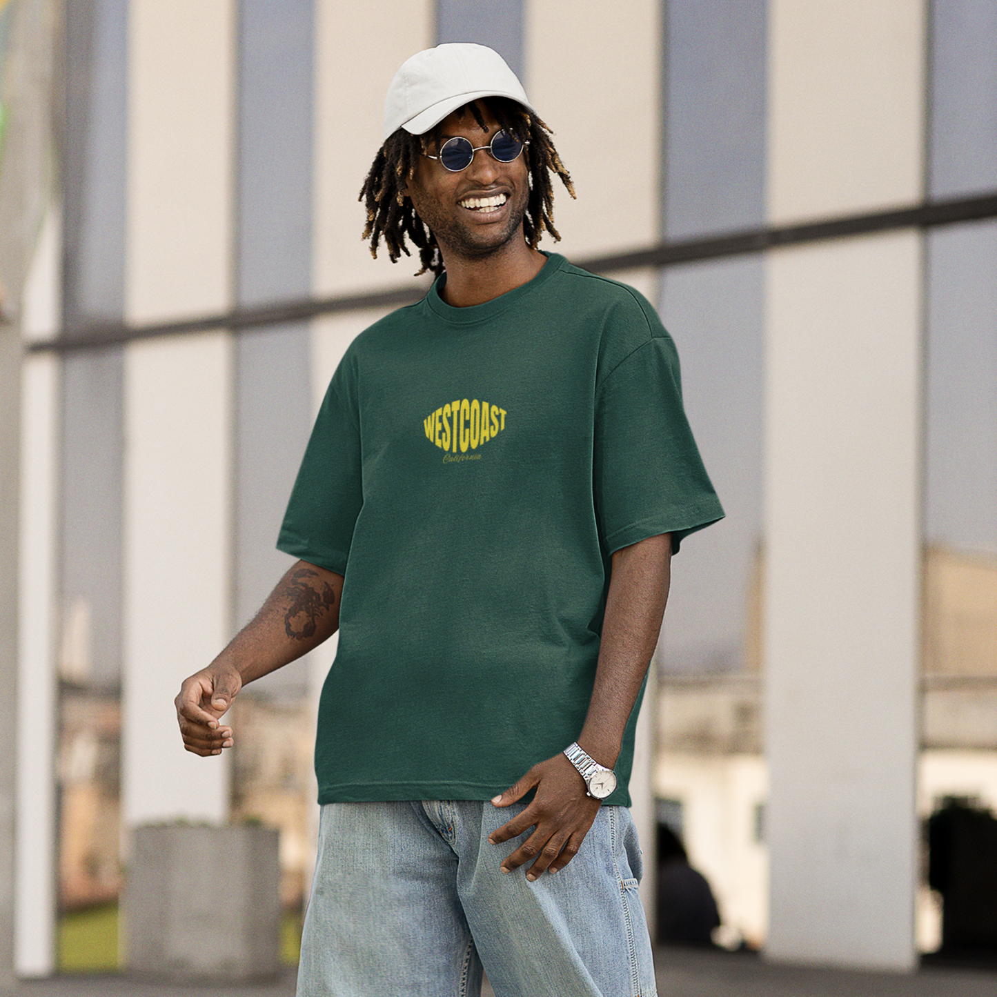 Westcoast Premium Forest Green Oversized Typography Back Printed T-shirt