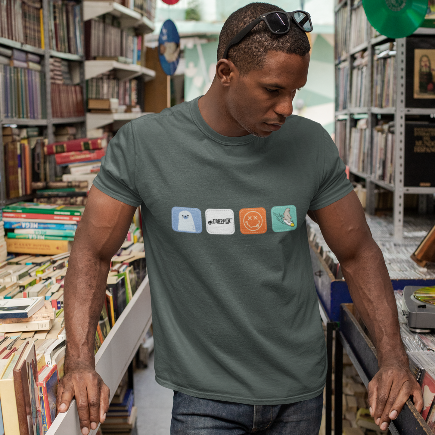 Drapplin Boxes Steel Grey Crew Neck Graphic Printed T-shirt