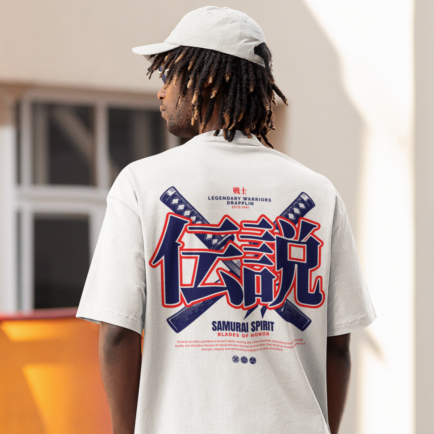 Samurai Premium White Oversized Typography Back Printed T-shirt