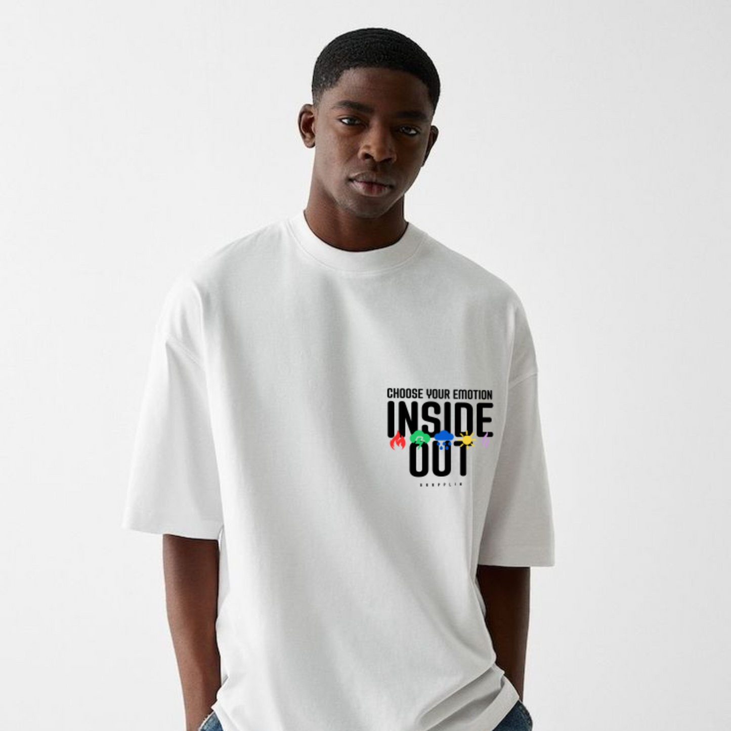 Inside Out Premium White Oversized Printed T-shirt