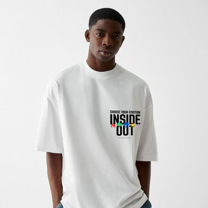 Inside Out Premium White Oversized Printed T-shirt